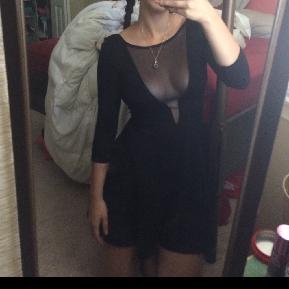 American Apparel Black Mesh Skater Dress